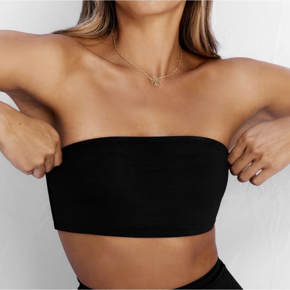 New PINK Bikini Textured Black Strapless Top Size XL